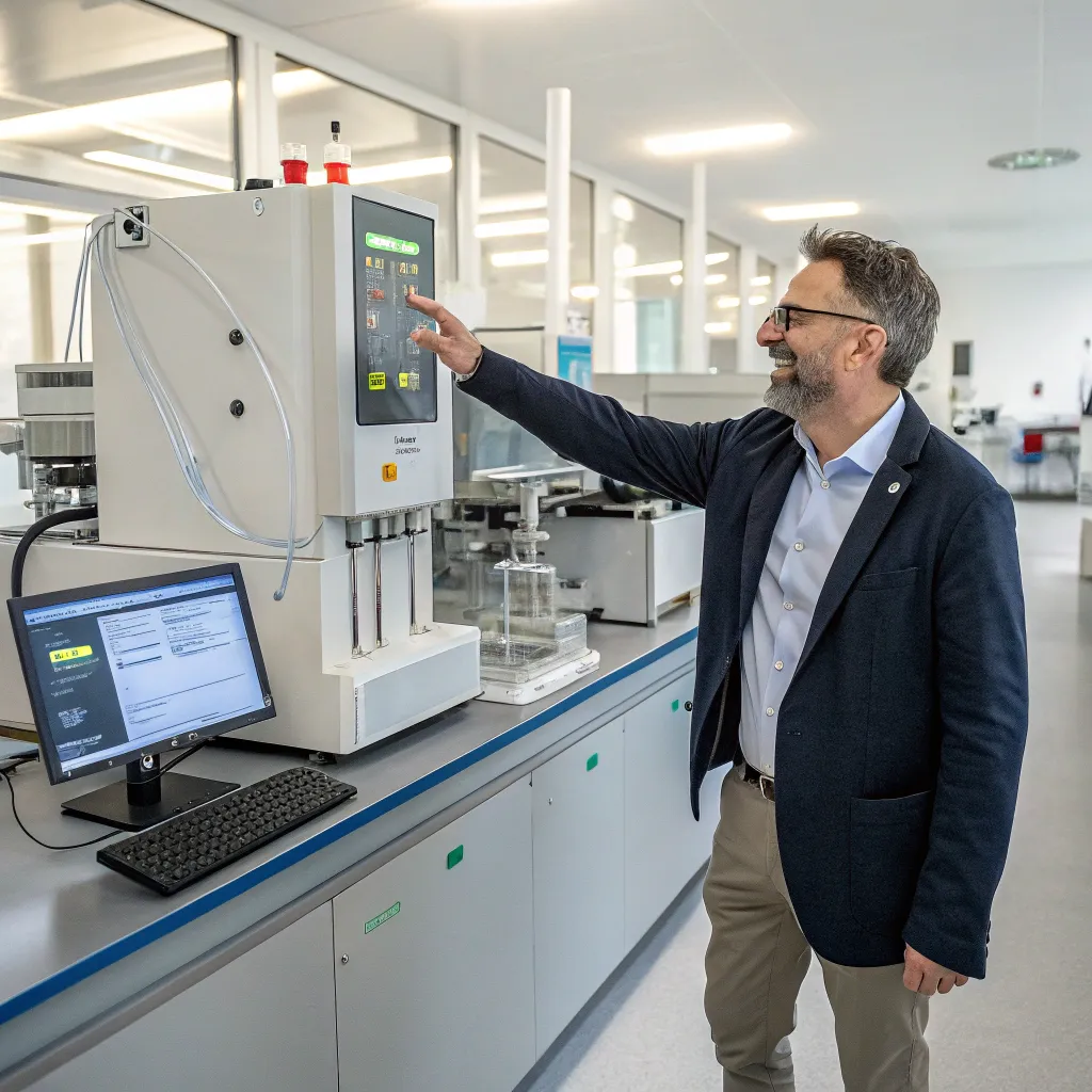 Satisfied customer with bioprocessing equipment
